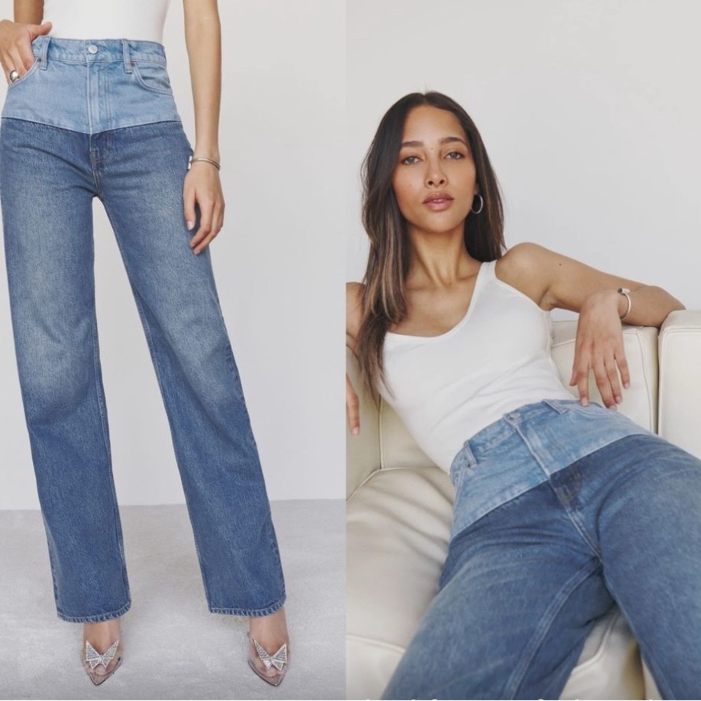 REFORMATION Wilder Two Tone High Rise Wide Leg Jeans Like New